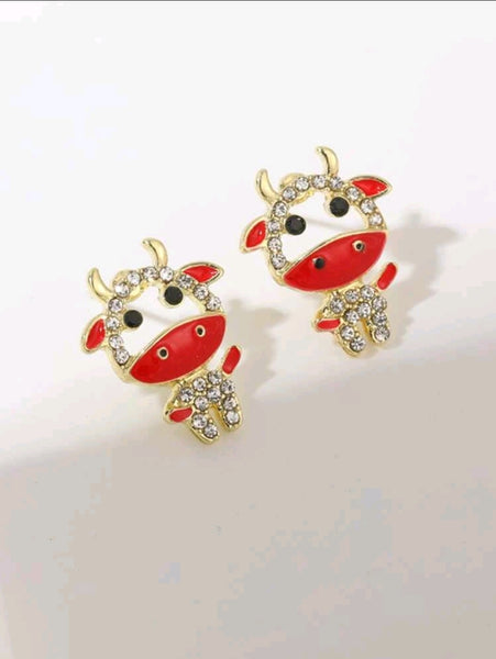 Small Red Cow Earrings