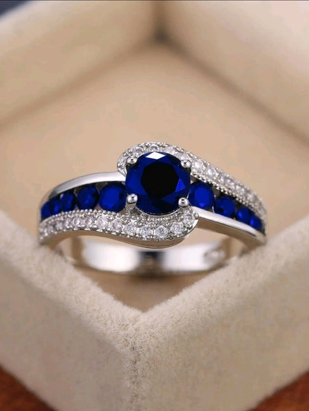 Sapphire & CZ Silver Ring