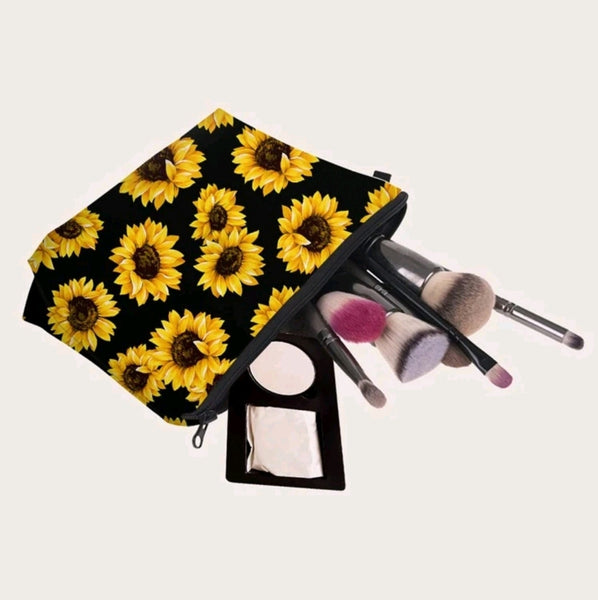 Sunflower Print Makeup Bag
