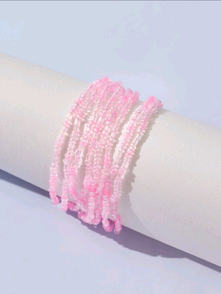 8pc Pink Beaded Bracelet Set