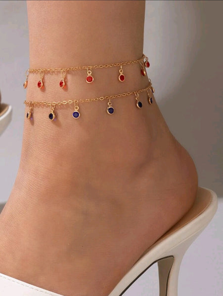 2pc Blue & Red Ankle Bracelets