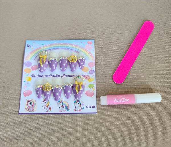 Purple Polka Dot GG Acrylic Nail Set