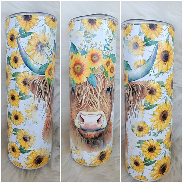 Sunflower Highland Cow Tumbler