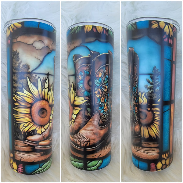 Stained Glass Cowboy Boot Matte Tumbler