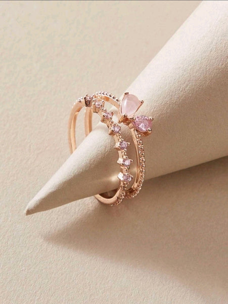 Pink Stones Double Cuff Ring