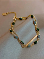 Green Beaded Gold Double Bracelet