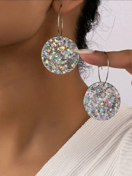 Holographic Star Circle Hoops