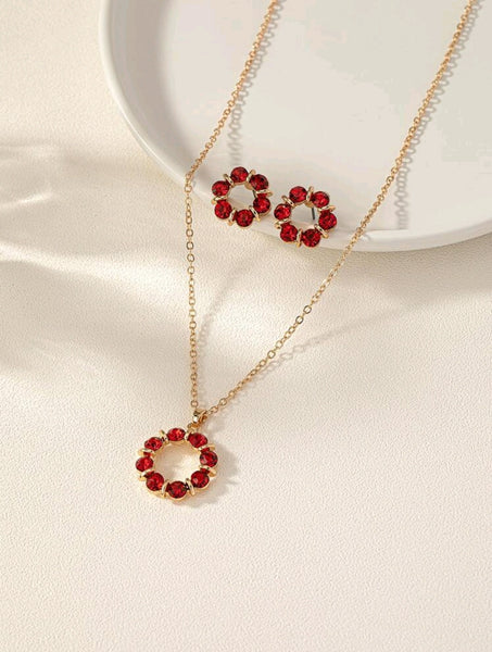 3 Pc Red Circle Necklace Set