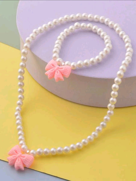 Girls Bow Pearl Set