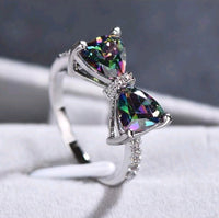 Rainbow Topaz Bow Silver Ring