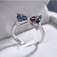 Rainbow Topaz Bow Silver Ring