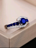 Sapphire & CZ Silver Ring