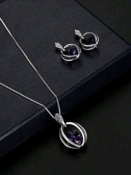 Purple Caged Necklace Set