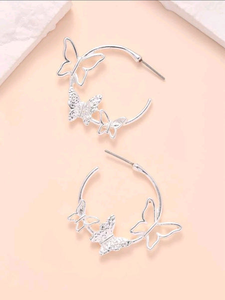 Silver Butterfly Small Hoops