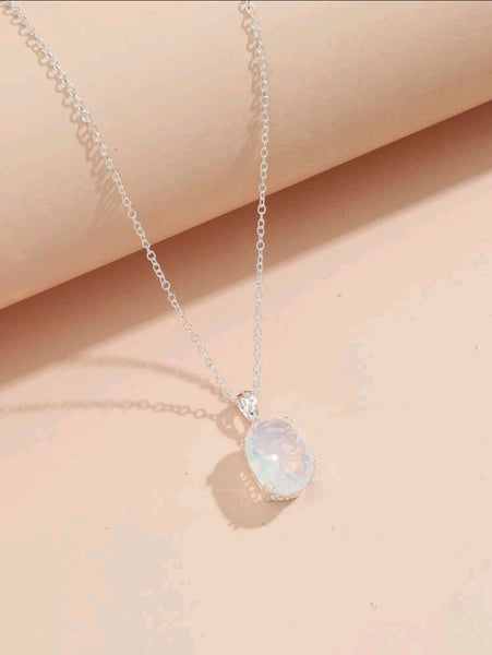 Oval Milky Stone Necklace