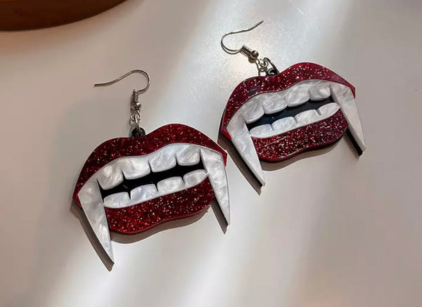 Red Glitter Vampire Acrylic Earrings