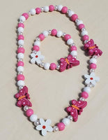 Pink Butterfly Wooden Necklace Set