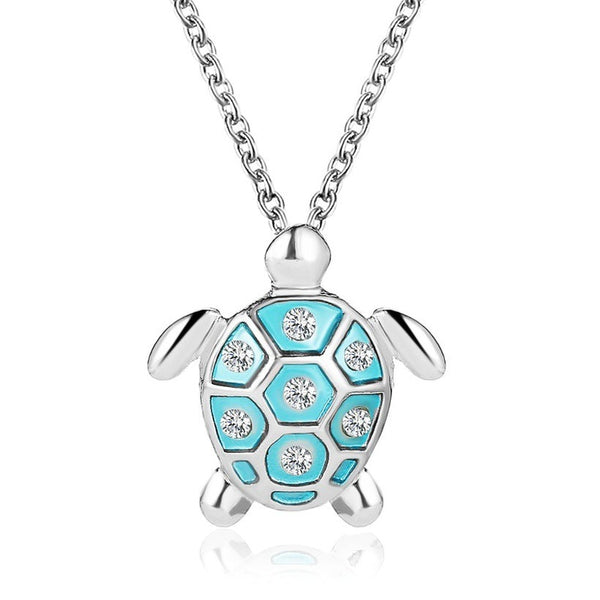 Shiny Blue Turtle Necklace