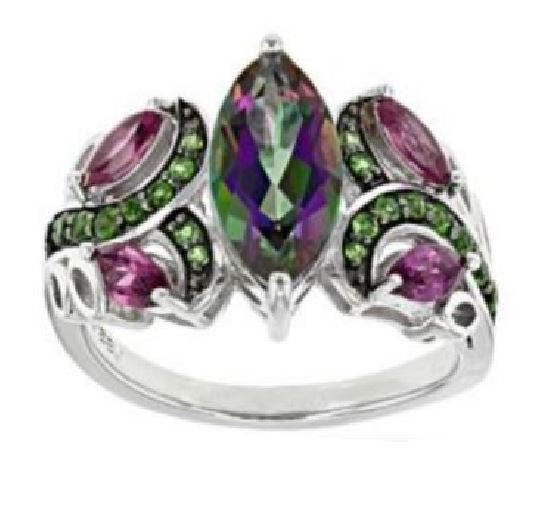 Rainbow Topaz Leaf Ring