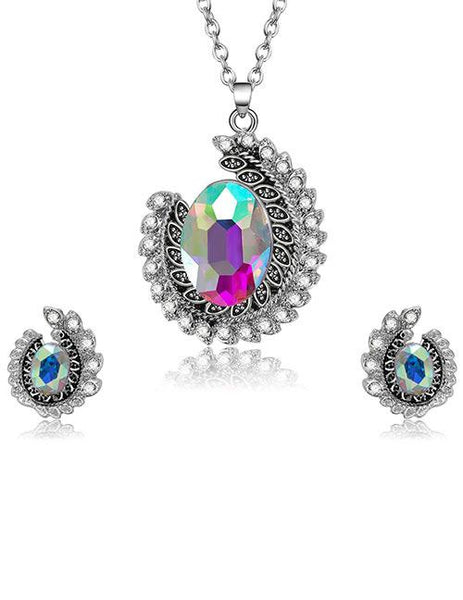 Iridescent Gem Necklace w/ Matching Earrings