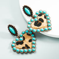 Turquoise Heart Animal Print Earrings