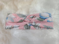 Pink Floral Twist Knot Boho Headwrap