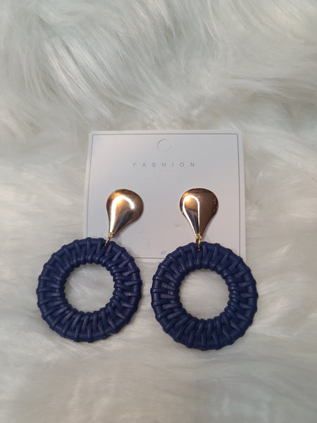 Navy Rattan Style Earrings