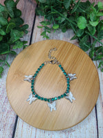 Green Rhinestone Silver Butterfly Charm Bracelet