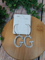 "G" Initial Silver Hoops