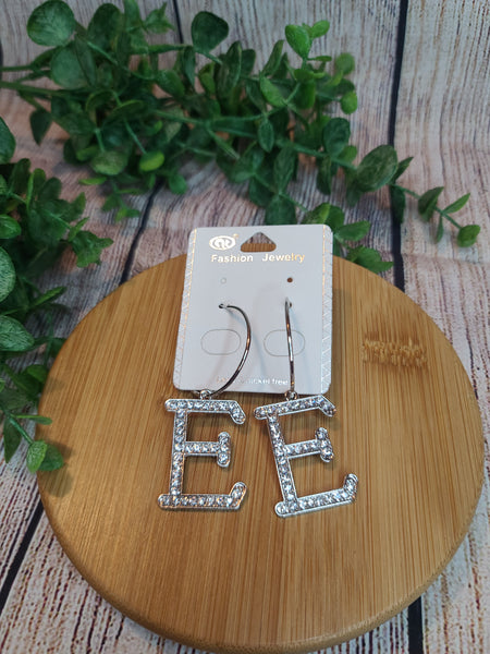 "E" Initial Silver Hoops