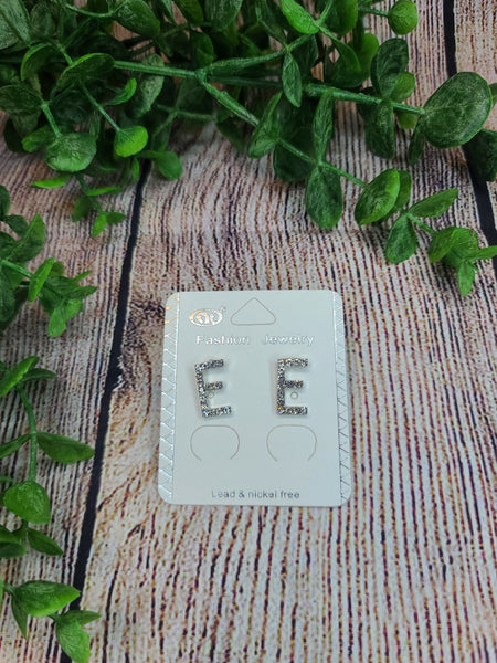 Small Silver "E" Initial Earrings