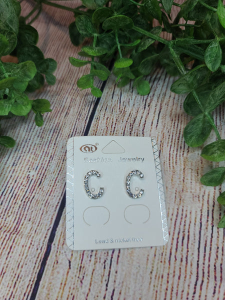 Small Silver "C" Initial Earrings