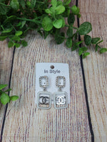 Silver & White CC Block Earrings