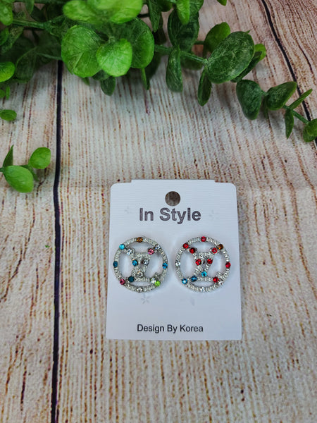 LV Multi Color Silver Circle Earring