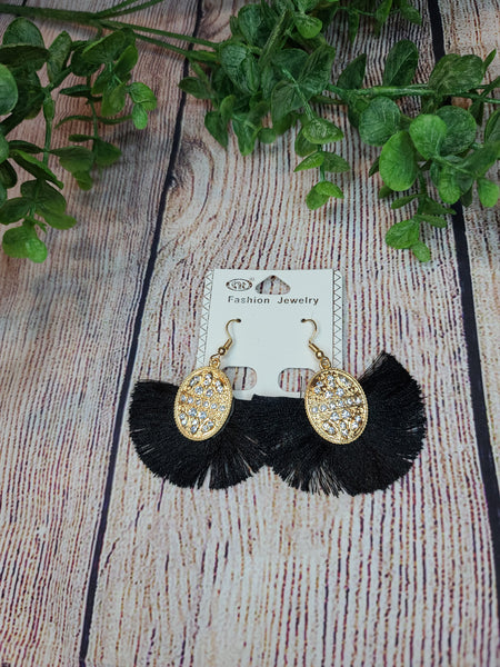 Black Tassel Gold Earrings