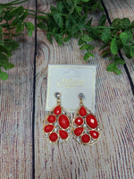 Red & Rhinestone Gold Earrings