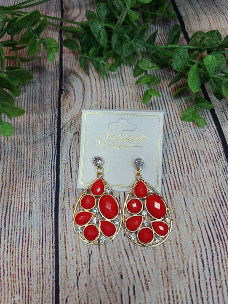 Red & Rhinestone Gold Earrings