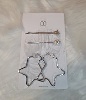 Silver Star Earrings & Hair Pin Set