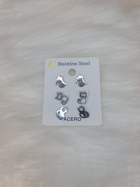 Cats Earring Set Stainless Steel