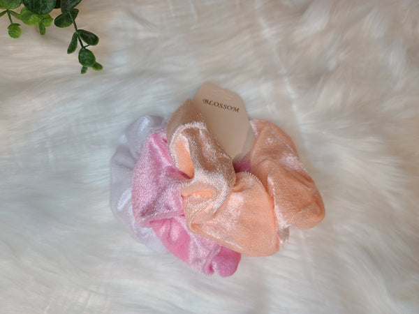 3 Piece Scrunchie Set Peach/Pink/White