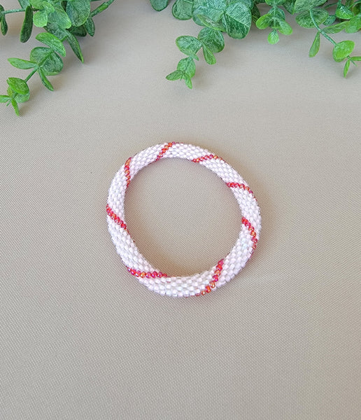 Baby Pink w/ Red Nepal Roll on Bracelet