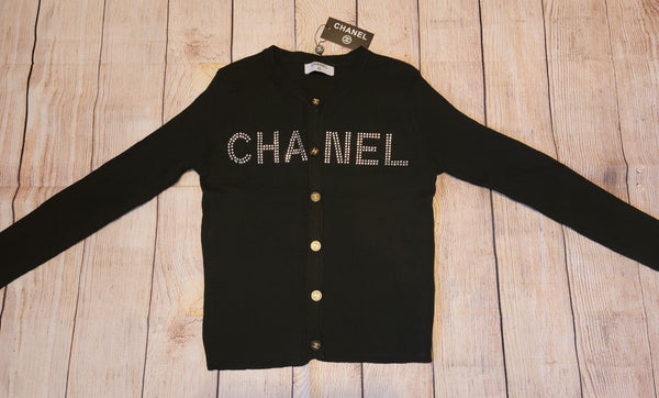 Inspired Chanel Black Ribbed Sweater