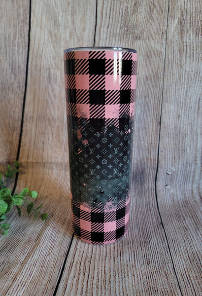 LV Inspired Pink Plaid Tumbler