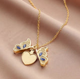 Gold Butterfly Heart Locket Necklace