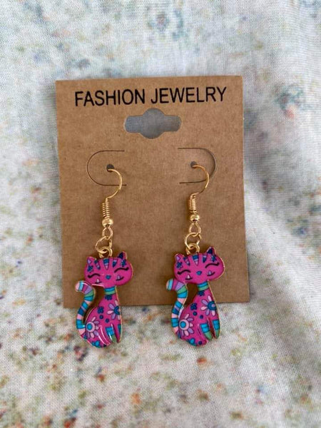 Pink Colorful Cat Earrings