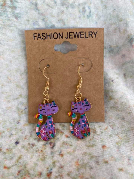 Purple Colorful Cat Earrings