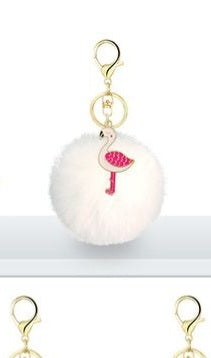 Flamingo Charm Fur Ball Keychain