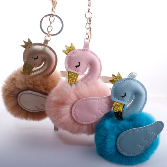 Flamingo Fur Ball Keychain