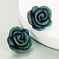 Large Blue Green Flower Earrings