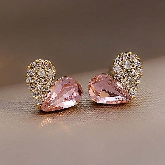 Small Crystal Diamond Heart Earrings